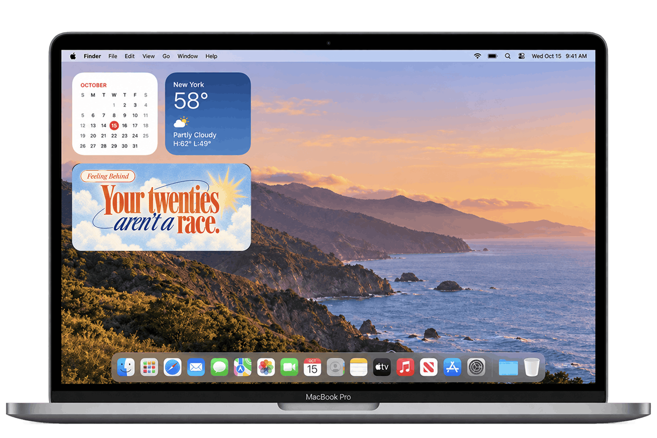 Twennie quote widget displayed on a MacBook desktop